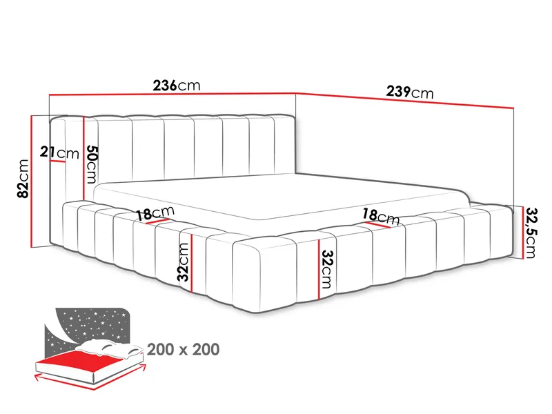 Orvinel Sengeramme 200x200 cm med Opbevaring - Hvid - Møbler - Senge - Sengeramme & sengestel