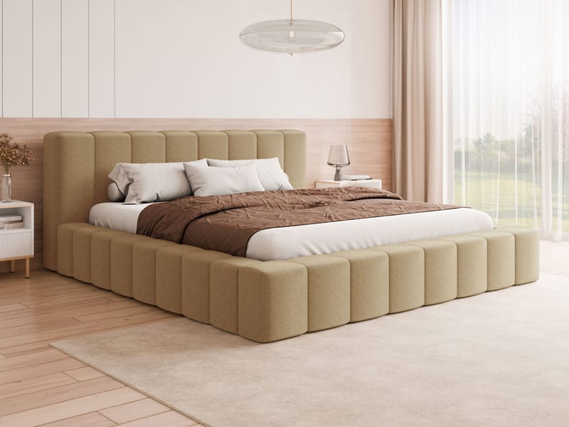 Orvinel Sengeramme 200x200 cm med Opbevaring - Mørk beige - Møbler - Senge - Sengeramme & sengestel