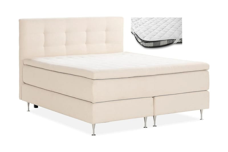Oslo Lyx Komplet Sengepakke Boucle Knappegavl 160x200 cm + Madrasbeskytter - Beige - Møbler - Senge - Komplet sengepakke