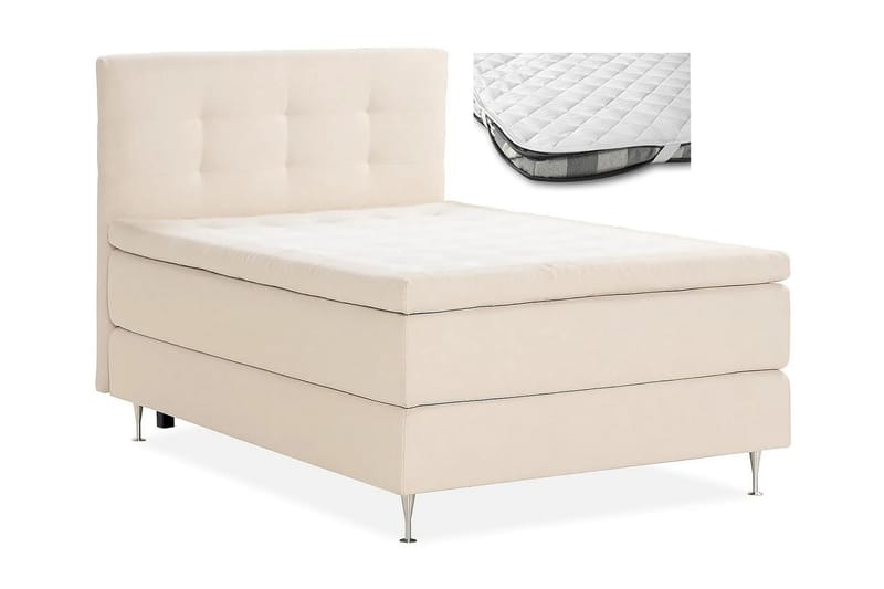 Oslo Lyx Sengepakke Boucle 120x200 Knappet gavl + Madrasbeskytter - Lysebeige - Møbler - Senge - Komplet sengepakke