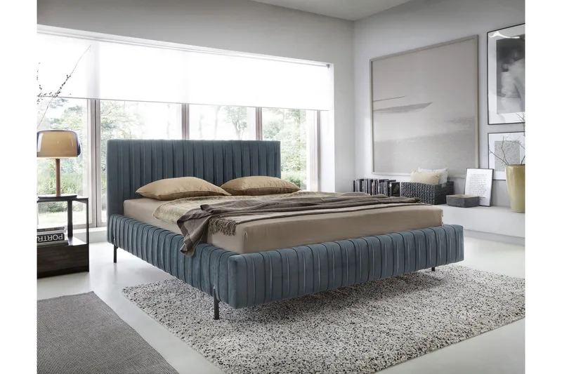 Plissa Sengeramme 180x200 cm, Blå