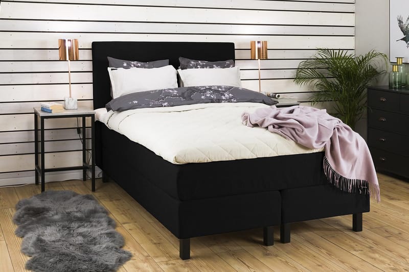 Princess Sengepakke – Kontinentalseng 120x200 cm i Stof med Topmadras med Fasthedsgrad Medium - Sort - Møbler - Senge - Enkeltsenge