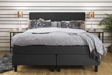 Princess Sengepakke – Kontinentalseng 160x200 cm i Stof med Sengegavl + Topmadras med Fasthedsgrad Medium - Mørkegrå - Møbler - Senge - Kontinentalsenge