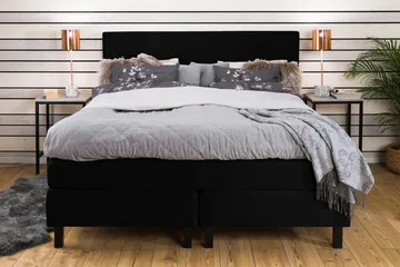 Princess Sengepakke – Kontinentalseng 160x200 cm i Stof med Sengegavl + Topmadras med Fasthedsgrad Medium - Sort - Møbler - Senge - Kontinentalsenge
