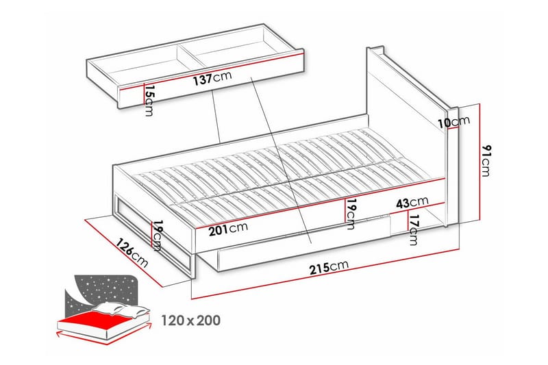 Rathmore Sengeramme 120x200 cm - Mørkegrå - Sengeramme & sengestel