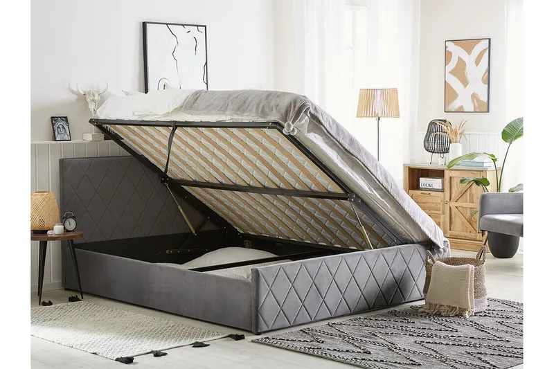 Rochefort Opbevaringsseng 140x200 cm - Velour/Grå - Møbler - Senge - Sengeramme & sengestel