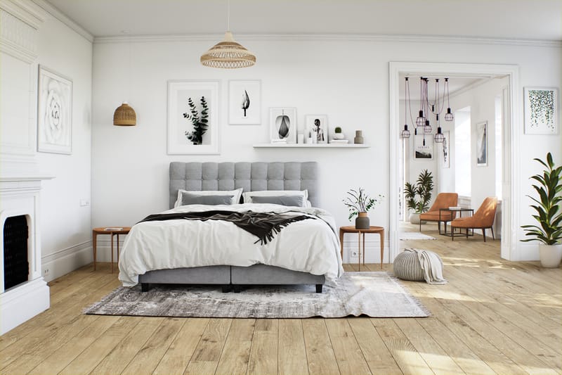 Royal Box Bed Komplet Sengepakke 140x200 - Lysegrå - Møbler - Senge - Boxmadras & boxseng