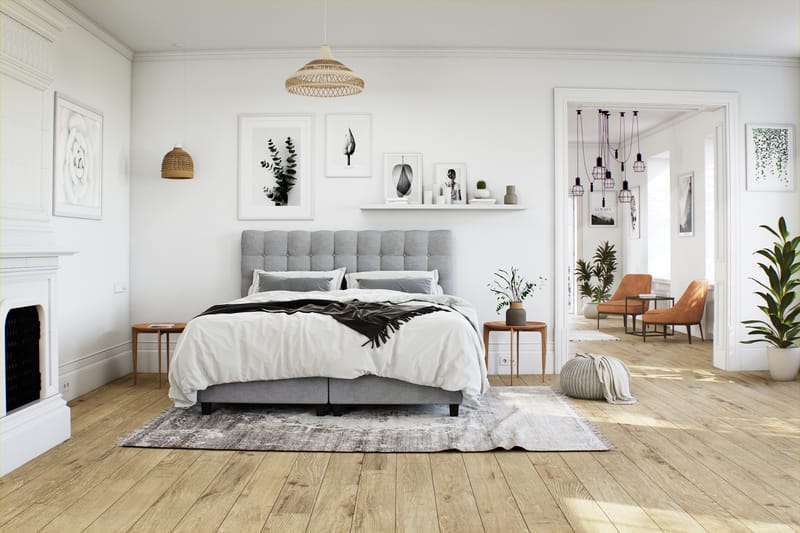 Royal Box Bed Komplet Sengepakke 160x200 - Lysegrå - Møbler - Senge - Kontinentalsenge