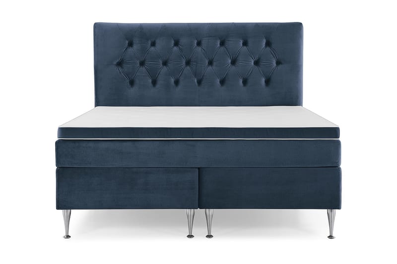 Royal Velvet Komplet Sengepakke 180x200 - Mørkeblå med Høje Sølvben - Dobbeltsenge - Komplet sengepakke - Kontinentalsenge