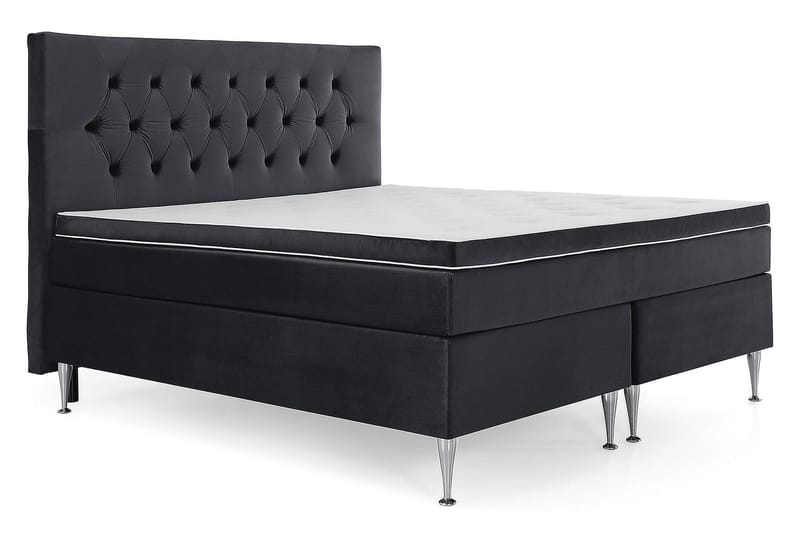 Royal Velvet komplet sengepakke med fløjlsseng 180x200 cm - Sort med høje sølvben - Møbler - Senge - Kontinentalsenge