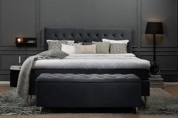 Royal Velvet Komplett Sengpakke 180x200 cm - Sort med Høje Sølvben - Møbler - Senge - Komplet sengepakke