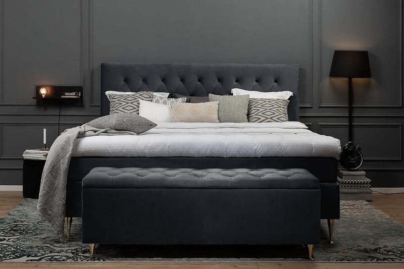 Royal Velvet Komplett Sengpakke 180x200 cm - Sort med Høje Sølvben - Møbler - Senge - Komplet sengepakke