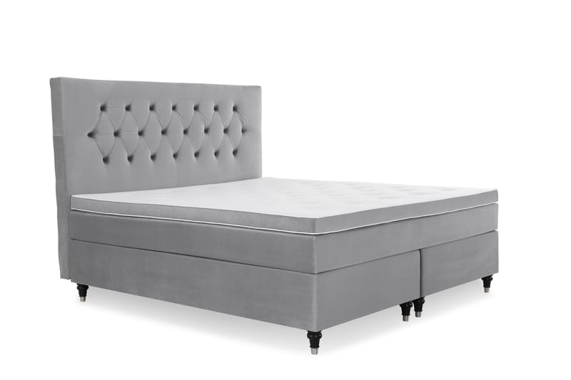 Royal Velvet kontinentalseng 180x200 cm - Lysegrå med lave drejede ben - Møbler - Senge - Komplet sengepakke