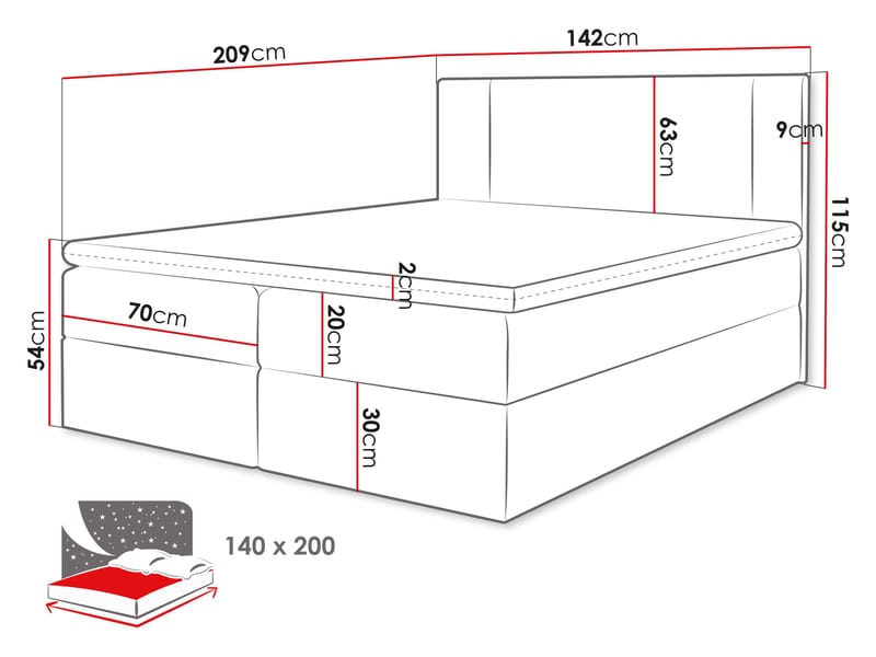Salricus Kontinentalseng 140x200 cm med Opbevaring - Møbler - Senge - Kontinentalsenge