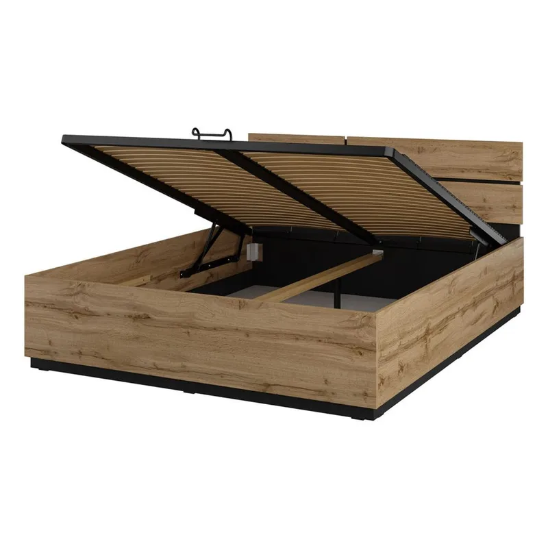Seng Cross S med løft op opbevaring - 160 cm, Wotan Eg - Møbler - Senge - Sengeramme & sengestel
