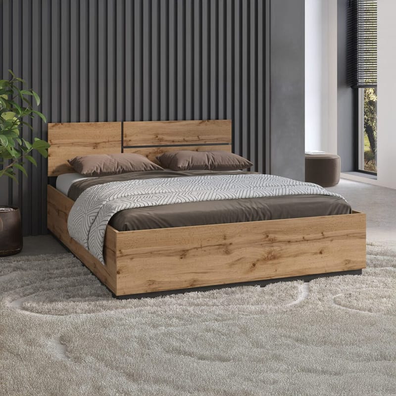 Seng Cross S med løft op opbevaring - 160 cm, Wotan Eg - Møbler - Senge - Sengeramme & sengestel