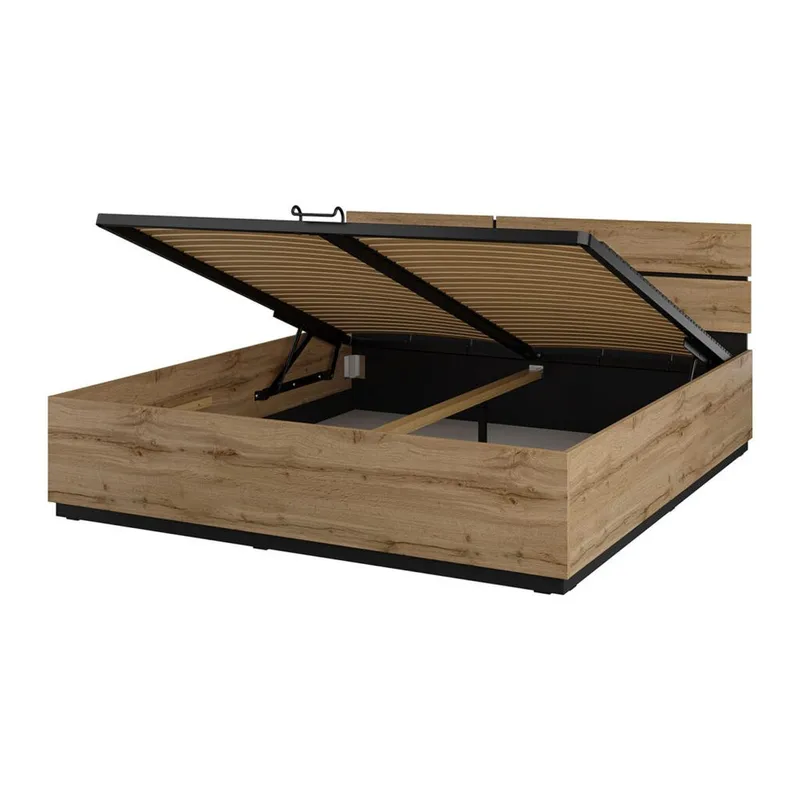 Seng Cross S med opklappelig opbevaring - 180 cm, Wotan eg - Møbler - Senge - Sengeramme & sengestel