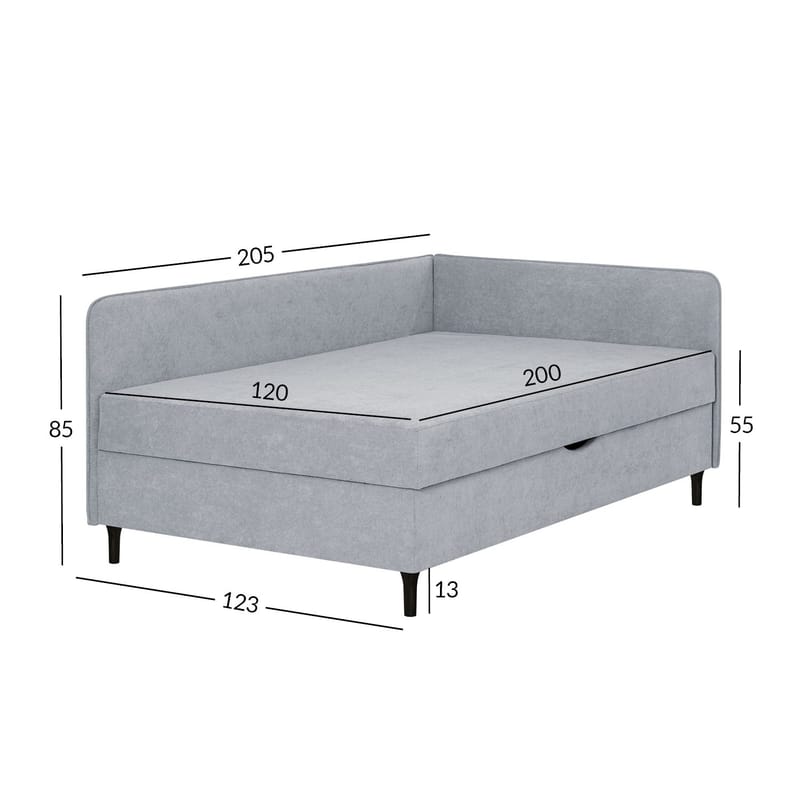 Seng HOME4YOU Henriette 120x200 cm, med opbevaring 150x40x74 cm, Melamin med egetræsbark - Grå - Møbler - Senge - Enkeltsenge