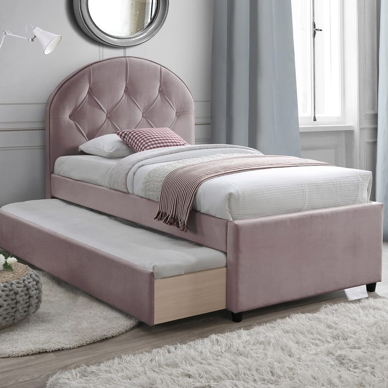 Seng HOME4YOU Lara med to madrasser Harmony Uno 90x200 cm Mauve rosa, Støvet rosafarvet