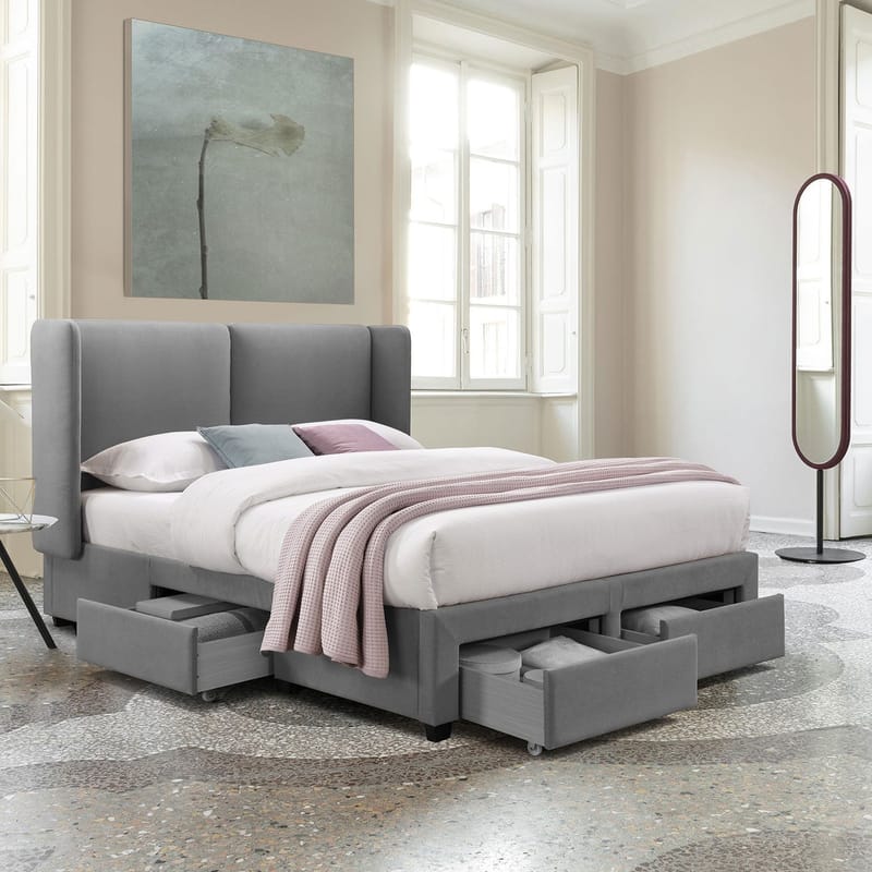 Seng HOME4YOU Sugi 160x200 cm Grå - grå - Møbler - Senge - Sengeramme & sengestel