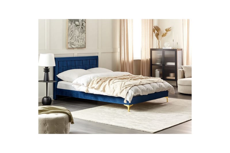 Seng med lamelbund Limoux - Blå, 140x200 cm - Møbler - Senge - Sengeramme & sengestel