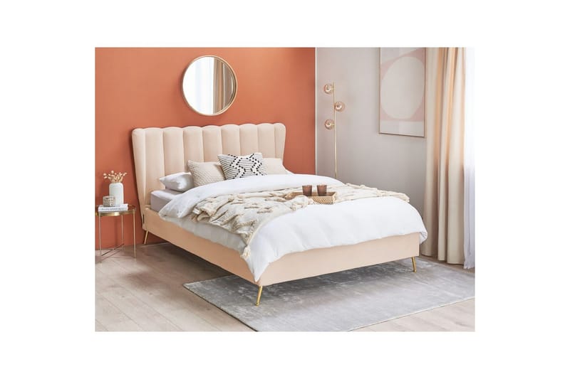 Seng med lamelbund Miribel - Beige, guld, 140x200 cm - Møbler - Senge - Sengeramme & sengestel