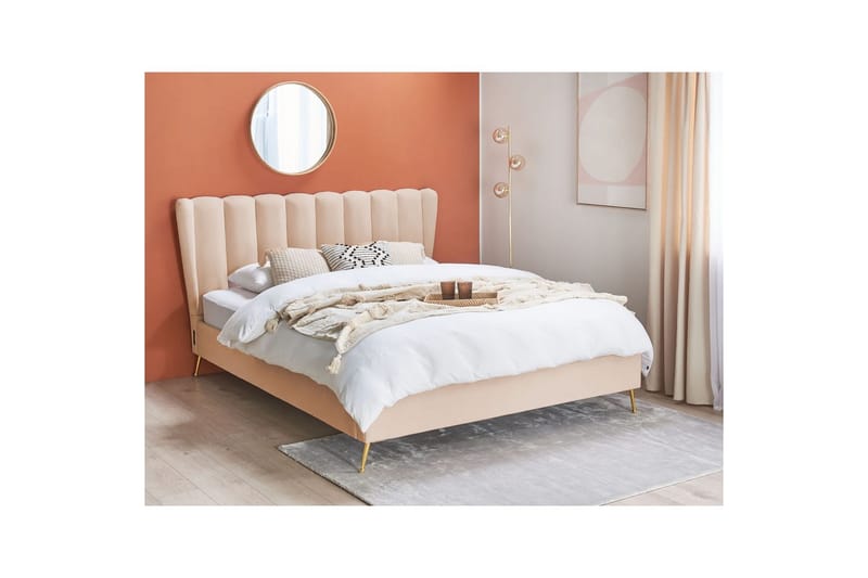 Seng med lamelbund Miribel - Beige, guld, 160x200 cm - Møbler - Senge - Sengeramme & sengestel