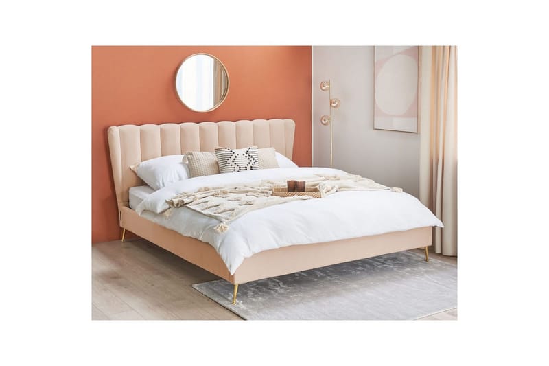 Seng med lamelbund Miribel - Beige, guld, 180x200 cm - Møbler - Senge - Sengeramme & sengestel