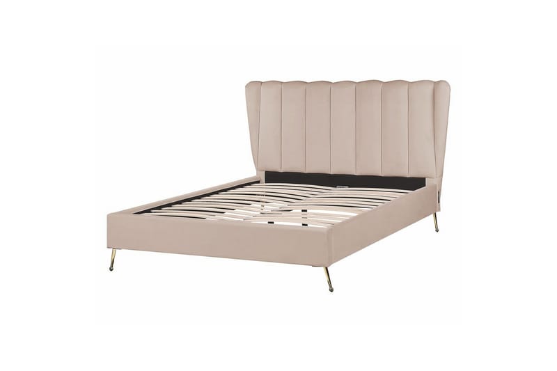 Seng med lamelbund Miribel, Taupe, guld, 140x200 cm