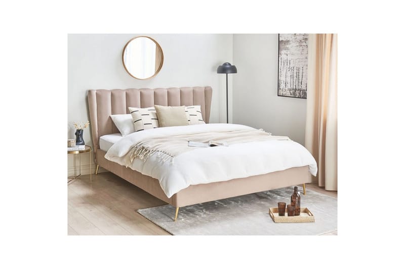 Seng med lamelbund Miribel - Taupe, guld, 160x200 cm - Møbler - Senge - Sengeramme & sengestel