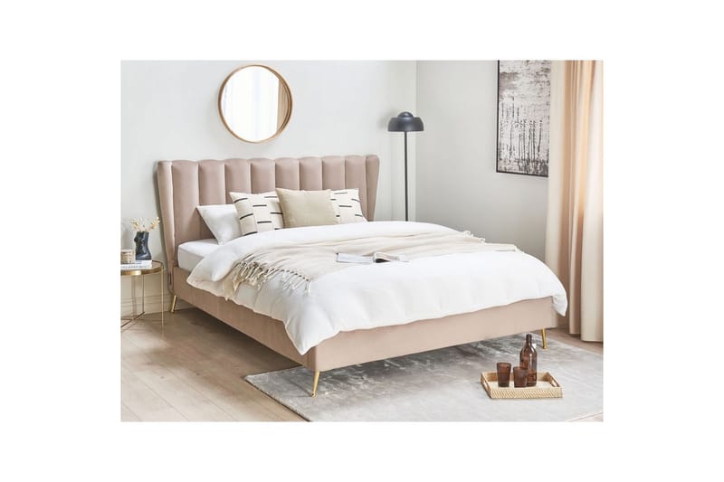 Seng med lamelbund Miribel - Taupe, guld, 160x200 cm - Møbler - Senge - Sengeramme & sengestel
