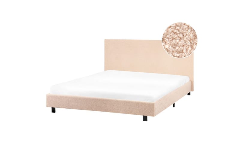 Seng med lamelramme Albi - Beige, sort/Bouclé, 140x200 cm - Møbler - Senge - Sengeramme & sengestel