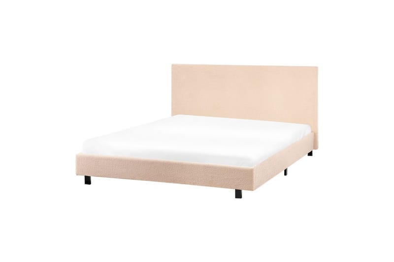 Seng med lamelramme Albi - Beige, sort/Bouclé, 140x200 cm - Møbler - Senge - Sengeramme & sengestel