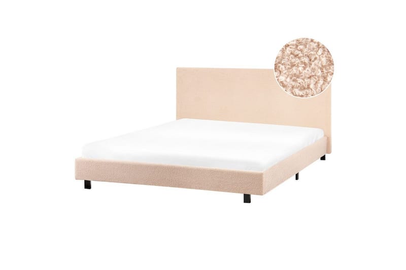 Seng med lamelramme Albi - Beige, sort/Bouclé, 160x200 cm - Møbler - Senge - Sengeramme & sengestel