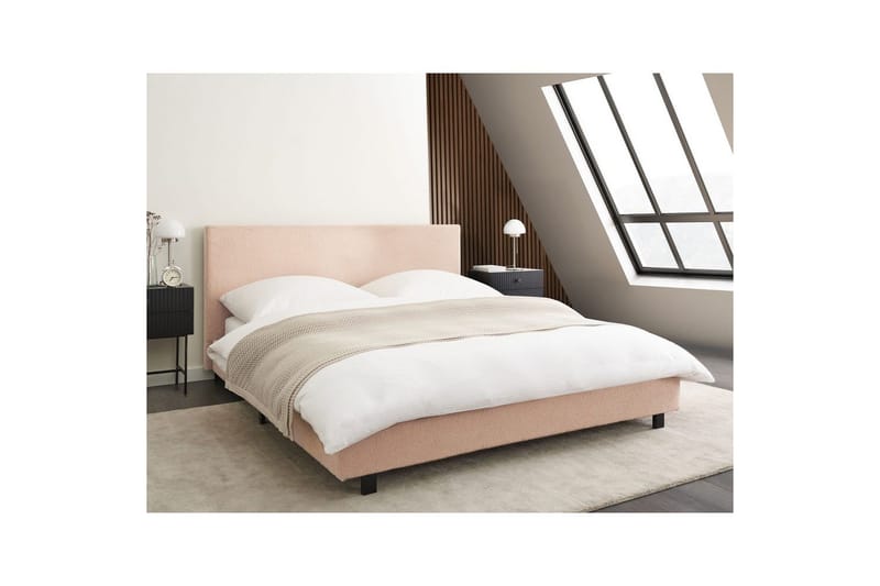 Seng med lamelramme Albi - Beige, sort/Bouclé, 160x200 cm - Møbler - Senge - Sengeramme & sengestel