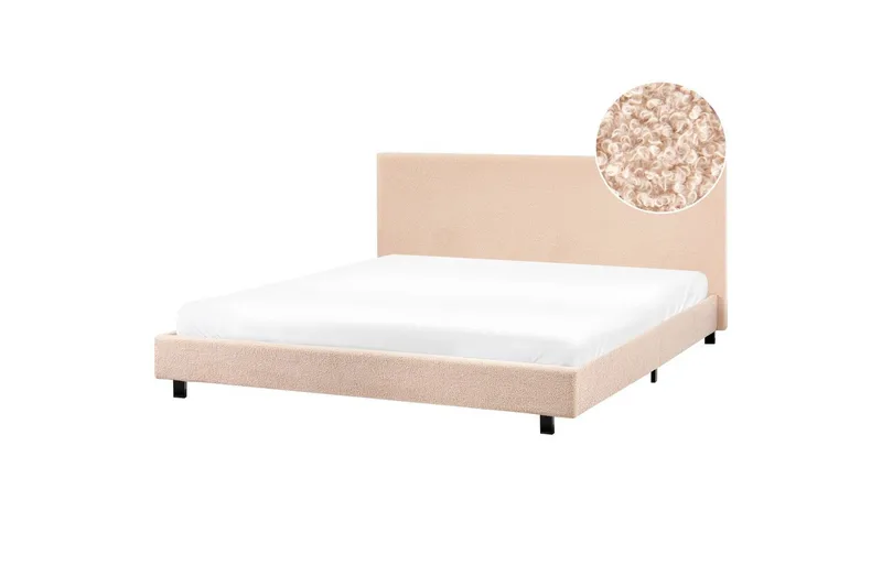 Seng med lamelramme Albi - Beige, sort/Bouclé, 180x200 cm - Møbler - Senge - Sengeramme & sengestel