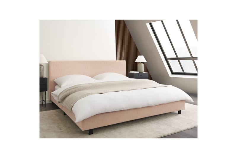 Seng med lamelramme Albi - Beige, sort/Bouclé, 180x200 cm - Møbler - Senge - Sengeramme & sengestel