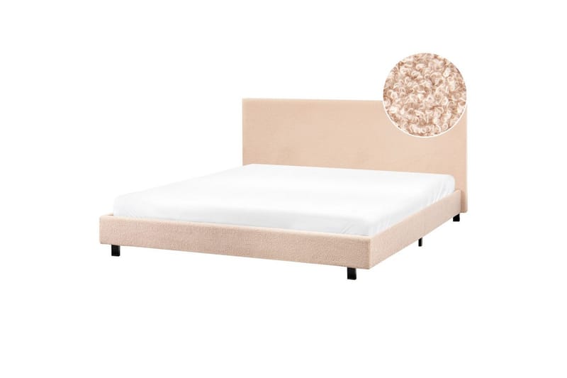 Seng med lamelramme Albi - Beige, sort/Bouclé, 180x200 cm - Møbler - Senge - Sengeramme & sengestel