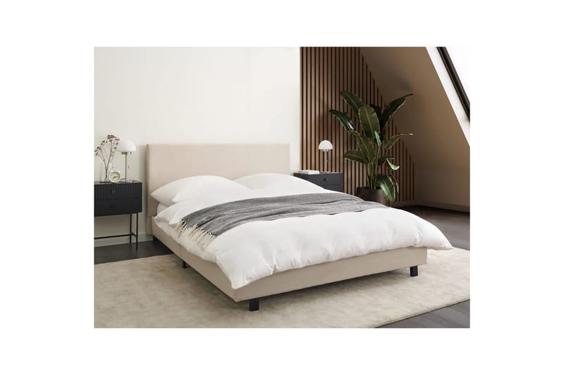 Seng med lamelramme Albi - Beige, sort/Polyester, 140x200 cm - Møbler - Senge - Sengeramme & sengestel