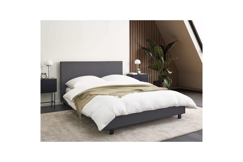 Seng med lamelramme Albi - Grå, sort/Polyester, 140x200 cm - Møbler - Senge - Sengeramme & sengestel