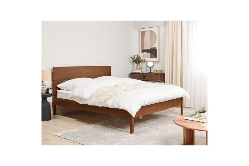 Seng med lamelramme Boisset - Brun/Gummitræ, 160x200 cm - Møbler - Senge - Sengeramme & sengestel