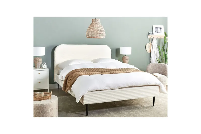 Seng med lamelramme Flayat - Hvid, Sort, 140x200 cm - Møbler - Senge - Sengeramme & sengestel