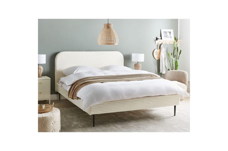 Seng med lamelramme Flayat - Hvid, Sort, 160x200 cm - Møbler - Senge - Sengeramme & sengestel