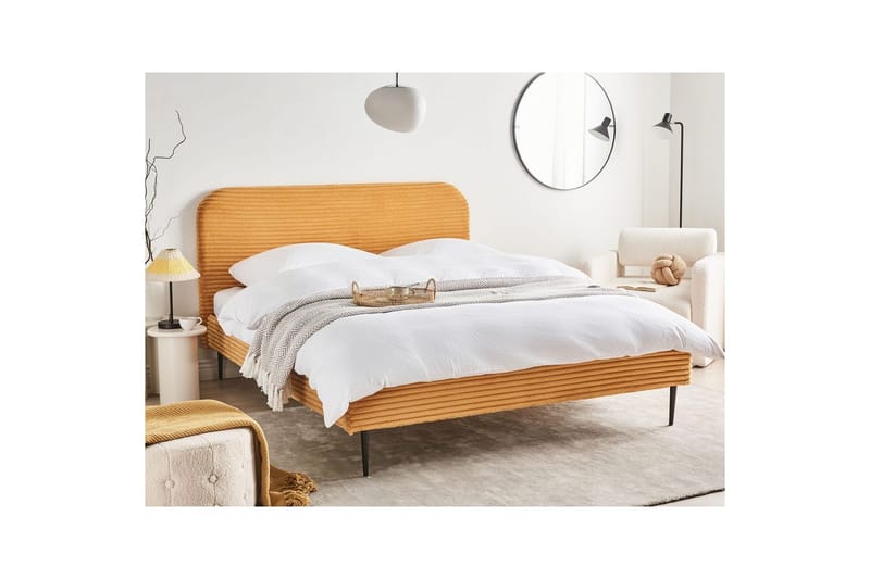 Seng med lamelramme Flayat - Orange, sort, 160x200 cm - Møbler - Senge - Sengeramme & sengestel