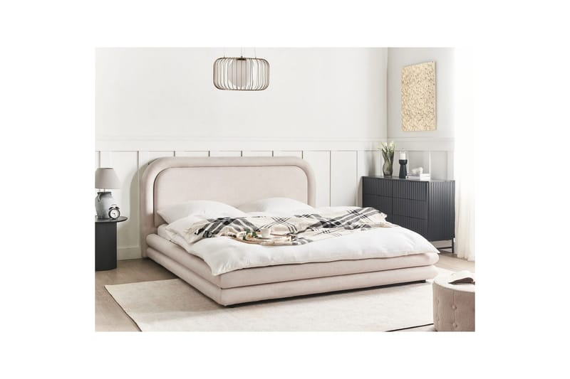 Seng med lamelramme Lavardens - Lys beige, sort, 180x200 cm - Møbler - Senge - Sengeramme & sengestel