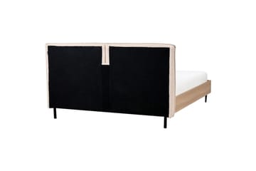 Seng med lamelramme Limanton - Beige, lyst træ, sort/Bouclé, 140x200 cm - Møbler - Senge - Sengeramme & sengestel