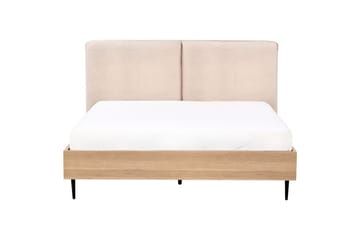Seng med lamelramme Limanton - Beige, lyst træ, sort/Bouclé, 140x200 cm - Møbler - Senge - Sengeramme & sengestel