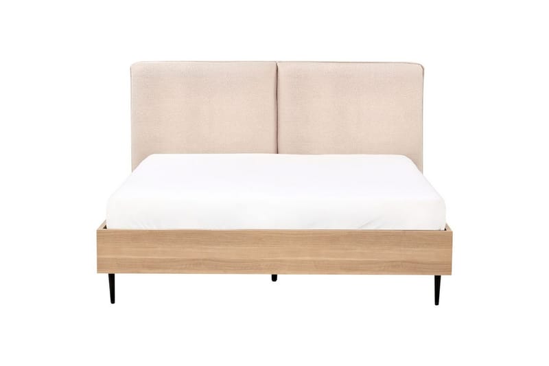 Seng med lamelramme Limanton - Beige, lyst træ, sort/Bouclé, 140x200 cm - Møbler - Senge - Sengeramme & sengestel