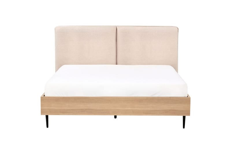 Seng med lamelramme Limanton - Beige, lyst træ, sort/Bouclé, 140x200 cm - Møbler - Senge - Sengeramme & sengestel