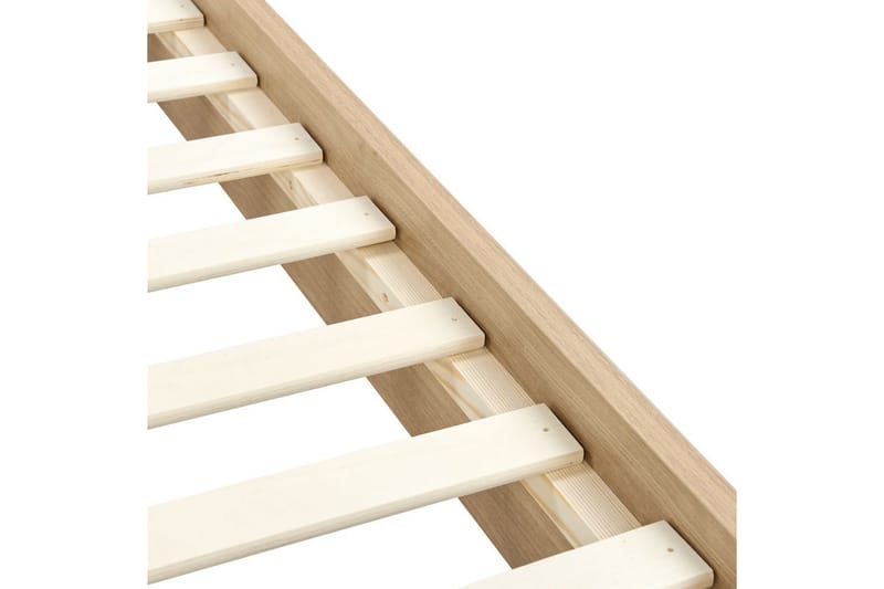 Seng med lamelramme Limanton - Beige, lyst træ, sort/Bouclé, 140x200 cm - Møbler - Senge - Sengeramme & sengestel